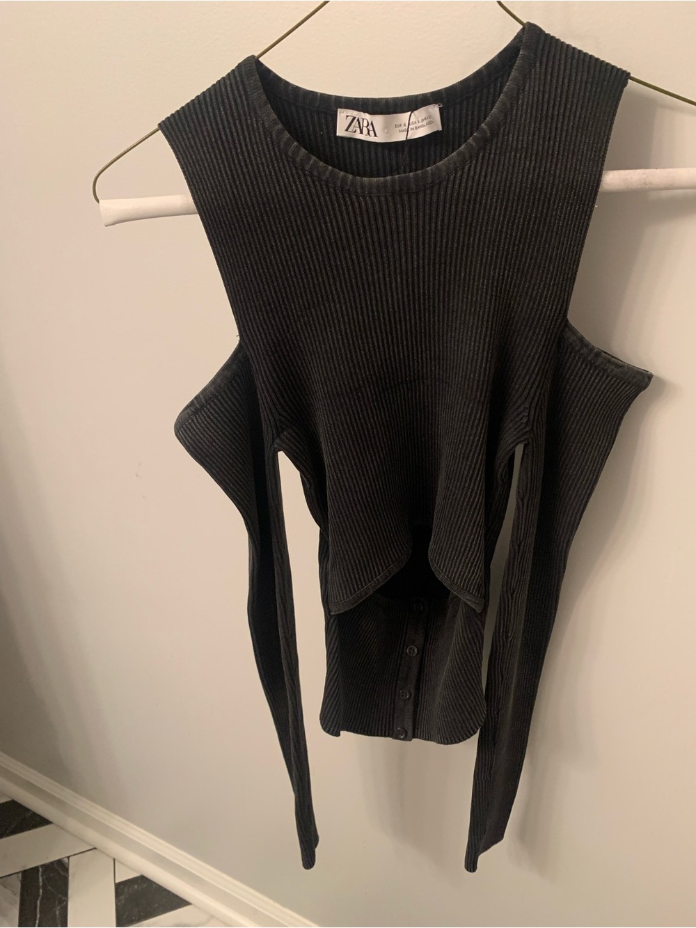 Zara Grayish Black Ribbed Off-Shoulder Cutout Sweater NWT size S